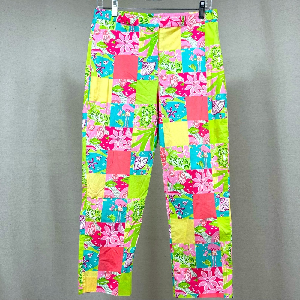 Lilly Pulitzer Colorful Floral Square Pattern Cropped Pants